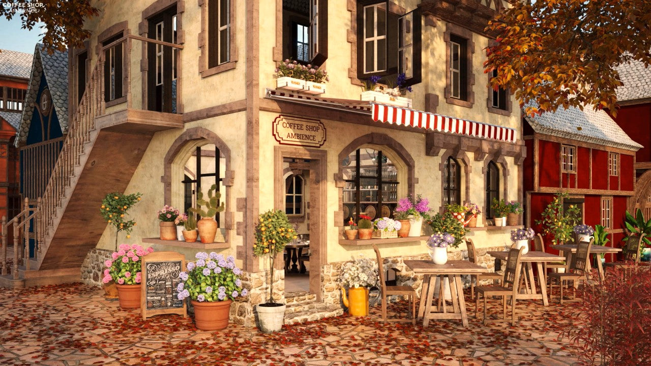 Autumn Street Day at Cozy Coffee Shop Ambience with Relaxing Jazz Music