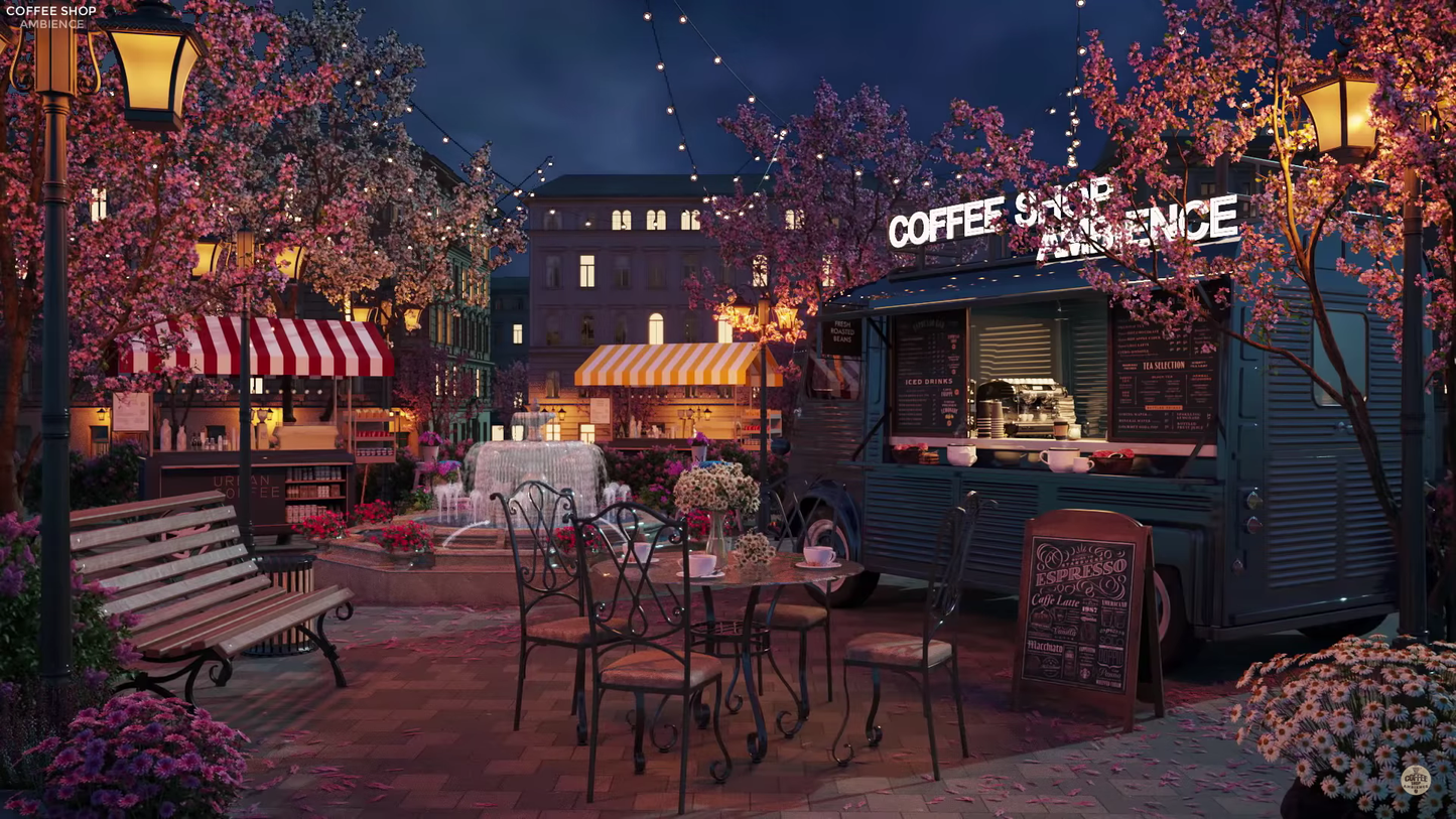 Springtime Park Lights at Coffee Shop Ambience with Relaxing Smooth Jazz Music