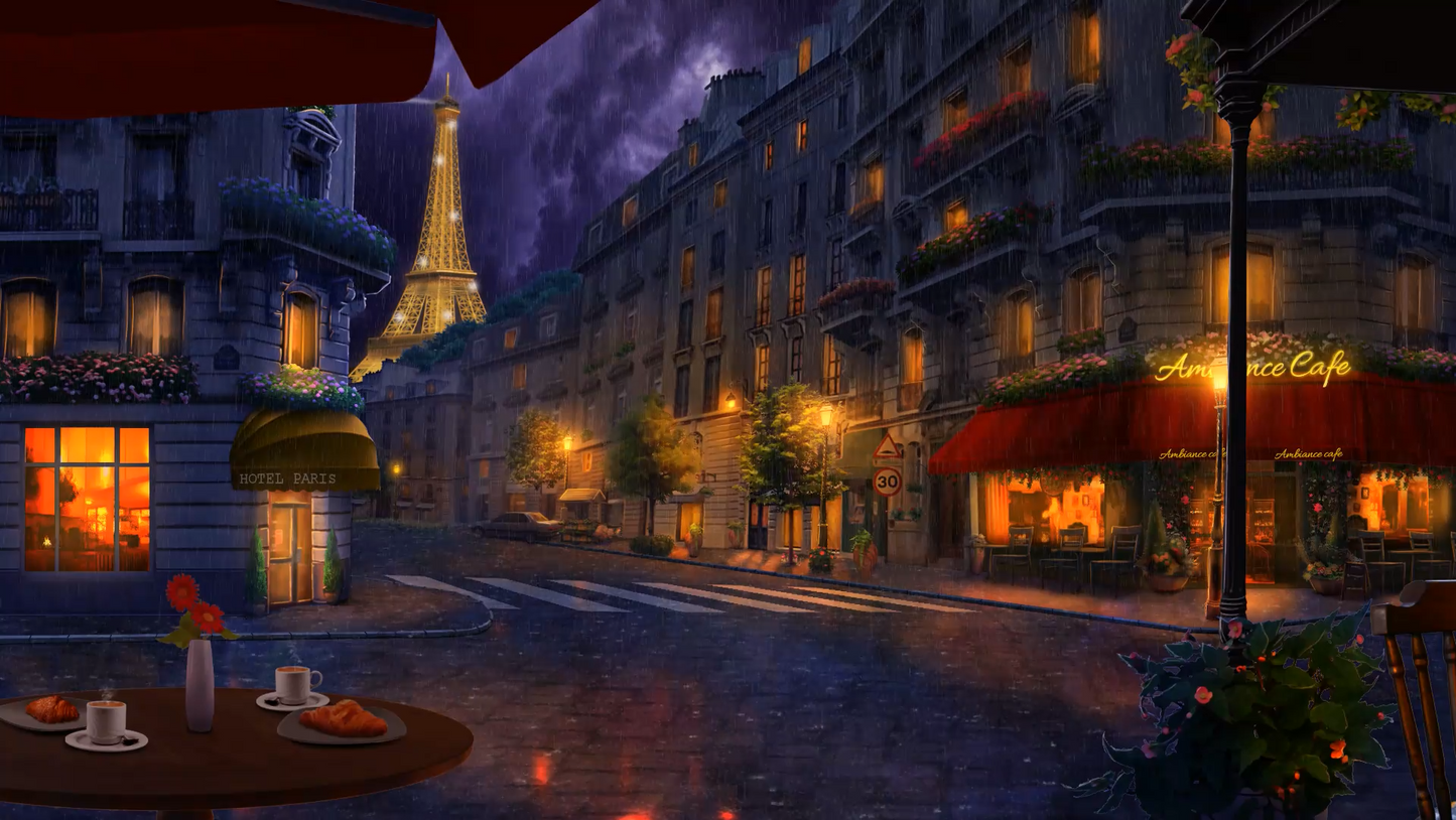 Rainy Night Paris at Coffee Shop Ambience with Relaxing Smooth Jazz and Rain Sounds