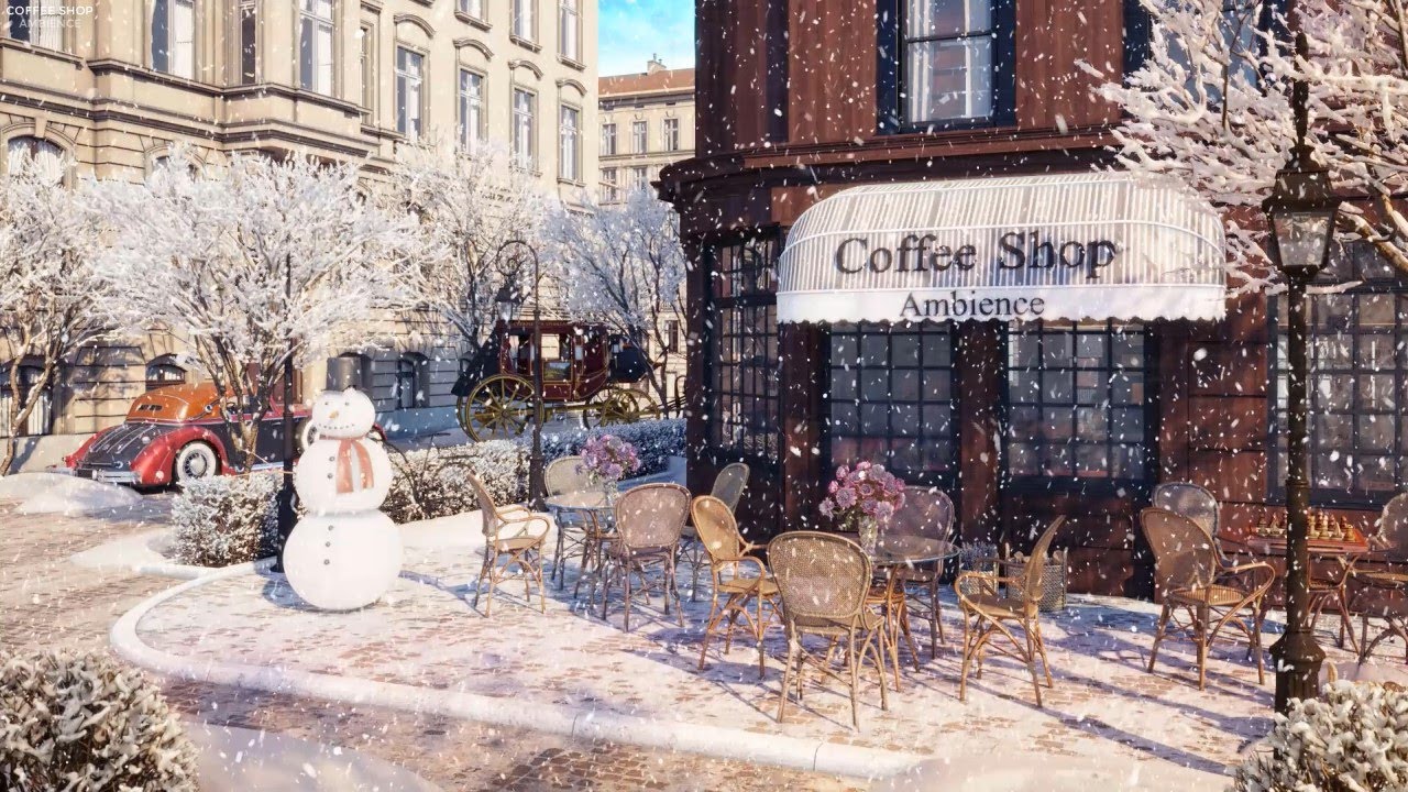 Cozy Snowy Morning Coffee Shop Ambience with Relaxing Jazz Music