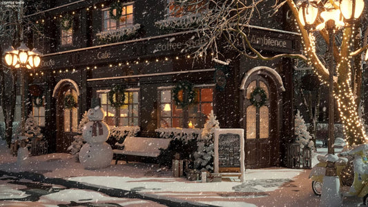 White Snow at Coffee Shop Ambience with Relaxing Smooth Jazz Music and Snow Falling